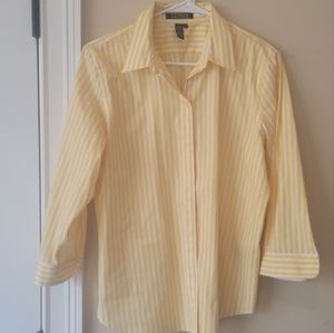 NWOT Ralph Lauren Striped Yellow White Quarter Sleeve Cotton Buttoned Shirt
